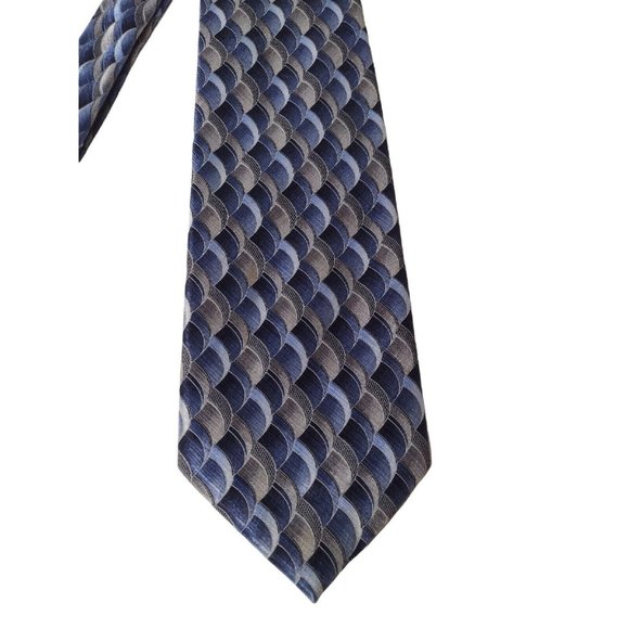 Christian Pelini Handmade All Silk Mens Tie Blue Gray Geometric Business Classic - Picture 2 of 4